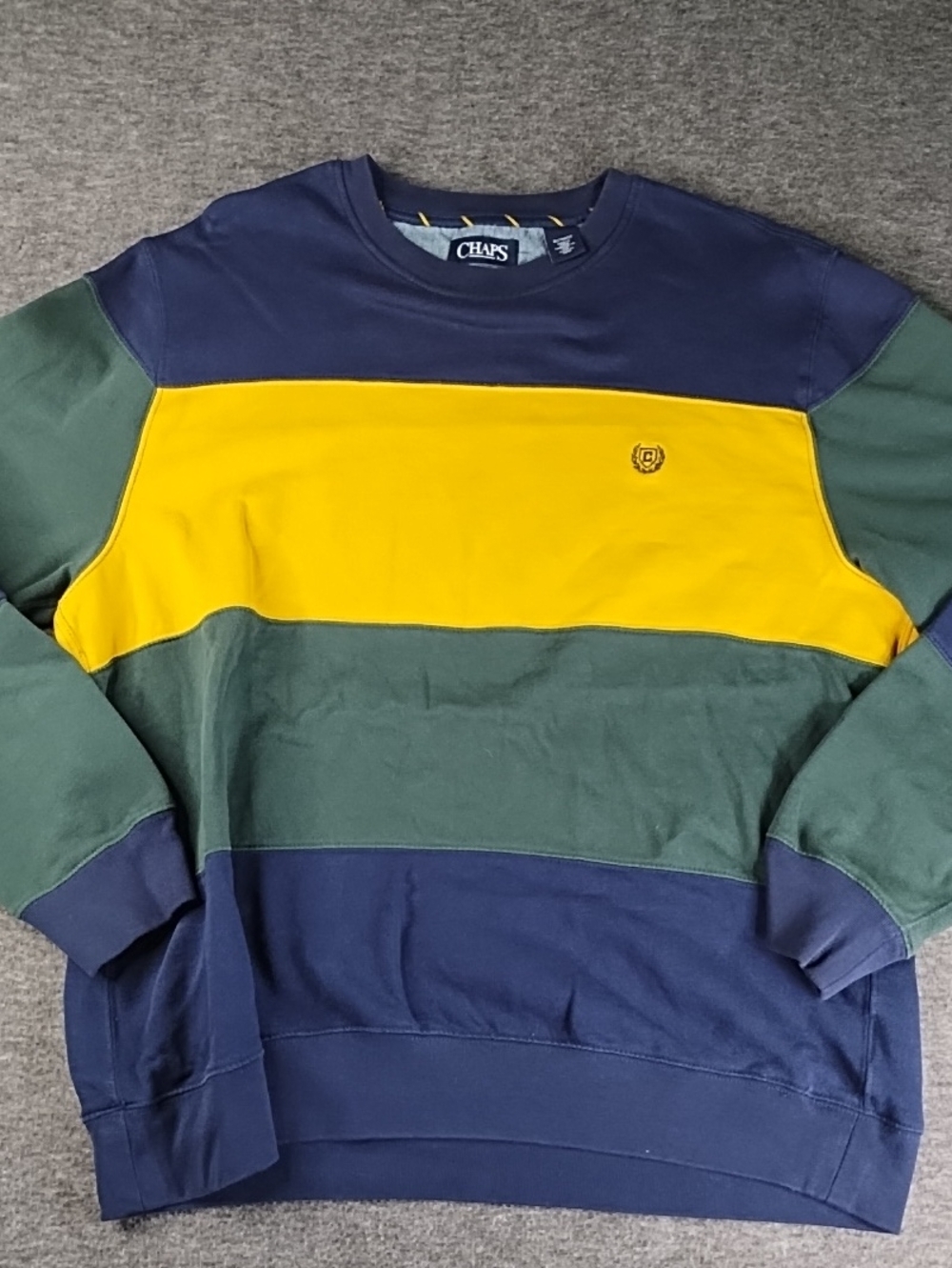Chaps Colorblock Crewneck Sweatshirt - Navy, Yellow & Green